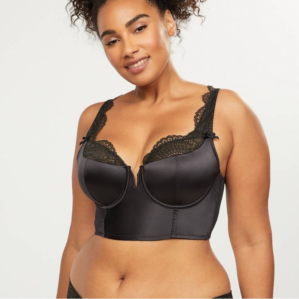 Cacique longline french balconette black satin 44 DDD Bra Bustier Lingerie 44DDD